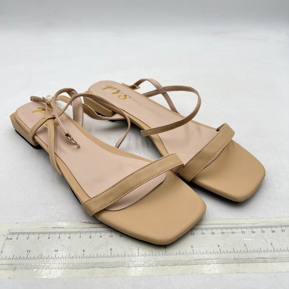 FYS Nude Square Open Toe Sandals Low Heel Strappy Slingbacks Comfy Summer Shoes - Picture 4 of 8